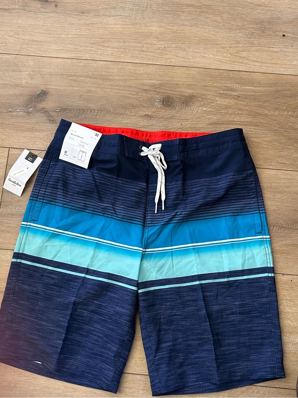 Men's Blue Ombre Stripe Swim Trunks with Drawstring